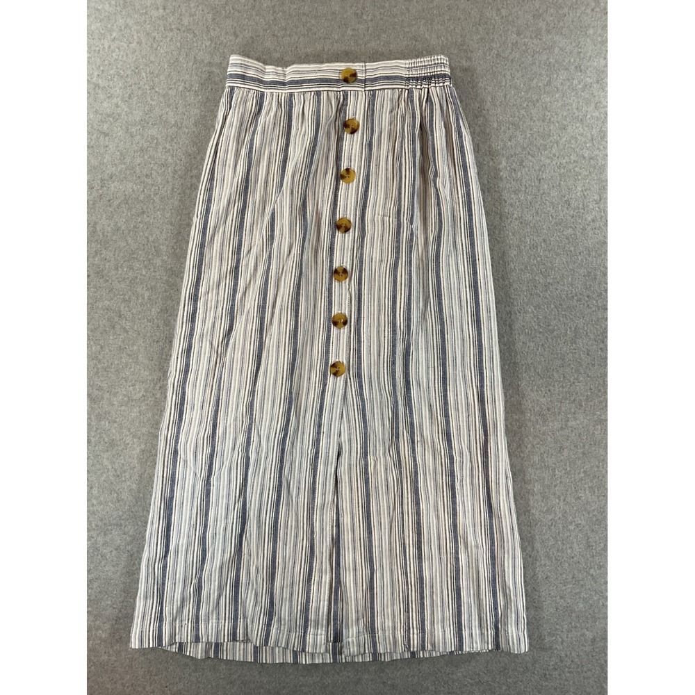 Aeropostale Women XS Blue White Striped Linen Blend Button Front Midi Skirt #715